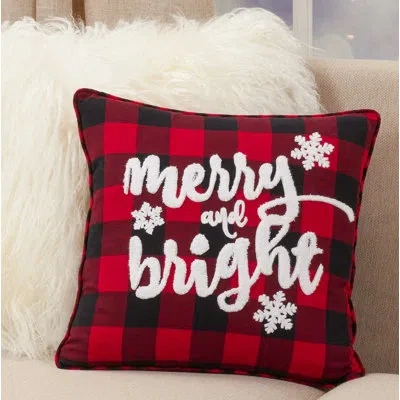 Saro Buffalo Plaid Christmas Collection 'merry And Bright' Square Pillow Cover