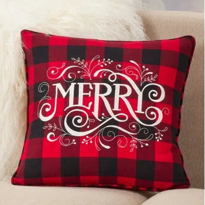 Saro Buffalo Plaid Christmas Collection Square Pillow Cover & Insert In Feathers