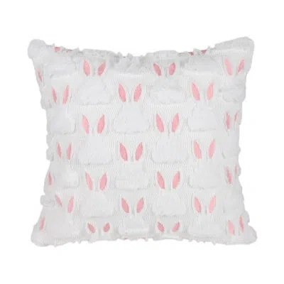 Saro Bunny Throw Pillow Cover - Textured Easter Bunny Throw Pillow Cover For Spring Home Decor, Seasonal  In Pink