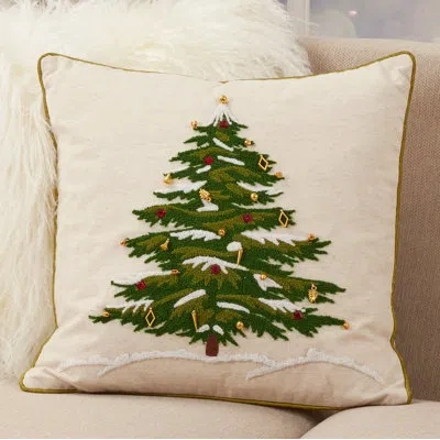 Saro Calanthe Christmas Tree Design Square 100% Cotton Pillow Cover