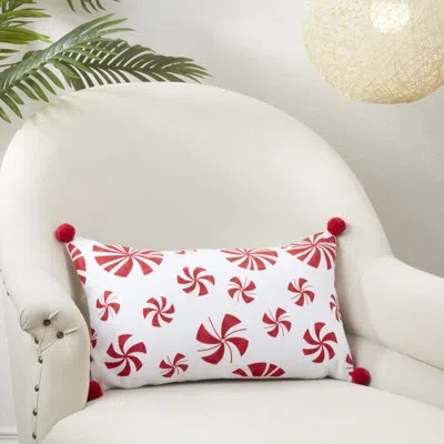 Saro Candy Cane Dreams Peppermints Throw Pillow Cover