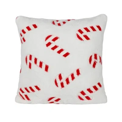 Saro Candy Cane Throw Pillow Cover - Faux Fur Holiday Throw Pillow Cover For Christmas Decor, Winter Home In Neutral