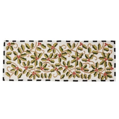 Saro Charming Beaded Holly Leaves Table Runner In Multi