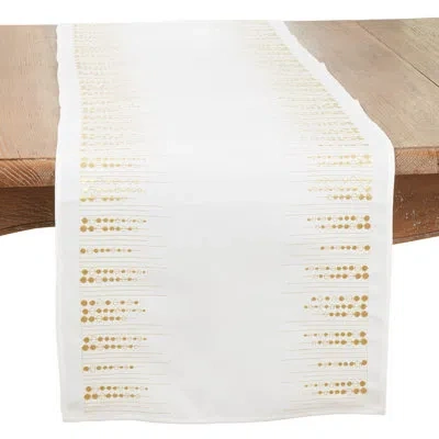 Saro Charming Embroidered Dots Table Runner In Gold