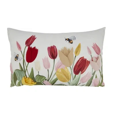 Saro Charming Felt Applique Tulips Pillow In No Insert