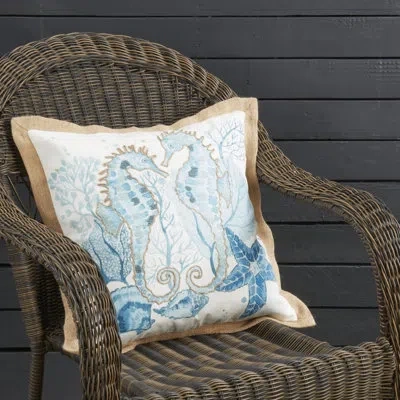 Saro Charming Outdoor Sea Horse Pillow In No Insert
