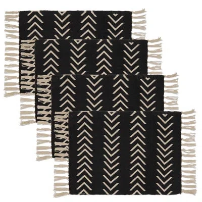 Saro Chevron Cotton Placemats (set Of 4) In Black