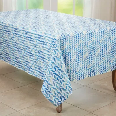 Saro Chevron Tablecloth With Watercolor Design Rectangular In Blue;white
