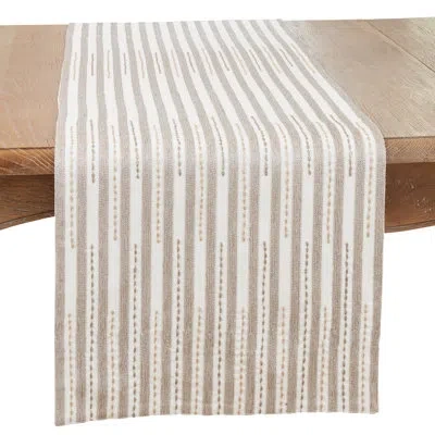 Saro Chic Simplicity Stitched Stripe Table Runner In Ivory