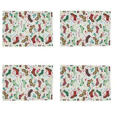 Saro Christmas Stockings 4 Piece Placemat Set In Multi