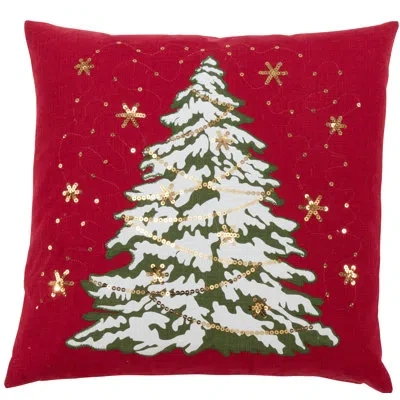 Saro Christmas Tree 18" Throw Pillow In Red,pillow Cover Only - No Insert