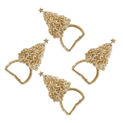 Saro Christmas Tree Design Napkin Rings (set Of 4) In Gold