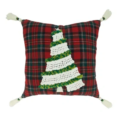Saro Christmas Tree Design Plaid Throw Pillow With Down Filling In Pillow Cover Only - No Insert