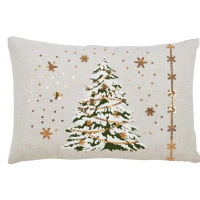Saro Christmas Tree  Lumbar Pillow Cover & Insert In Feathers,white