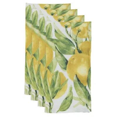 Saro Citrea Dinner Napkins With Printed Lemon Design (set Of 12) In Multi