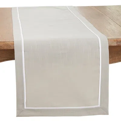 Saro Classic Border Table Runner In Gray