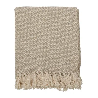 Saro Classic Design Tassel Trim Traditional Cotton Throw In Beige