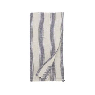 Saro Classic Striped Pure Linen Napkin (set Of 4) In Blue