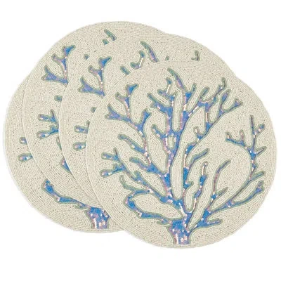 Saro Coastal Coral Beaded Placemat (set Of 4) In Multi