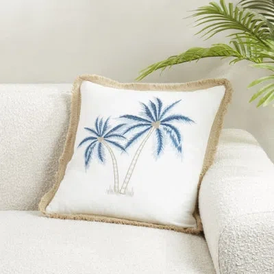 Saro Coastal Embroidered Palm Tree Pillow In White