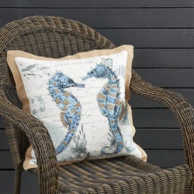 Saro Coastal Outdoor Sea Horse Pillow In No Insert
