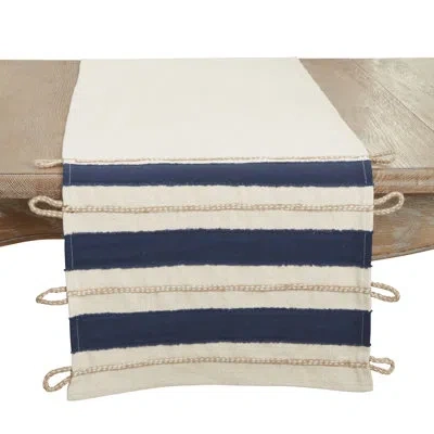 Saro Coastal Retreat Rope Applique Table Runner In Navyblue