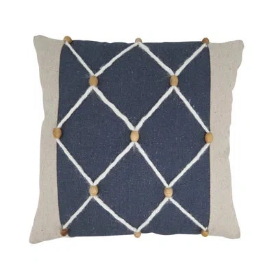 Saro Coastal Rope And Bead Poly Filled Pillow In Blue