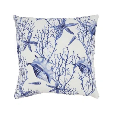 Saro Coastal Sea Shell And Coral Outdoor Pillow With Poly Fill In Blue