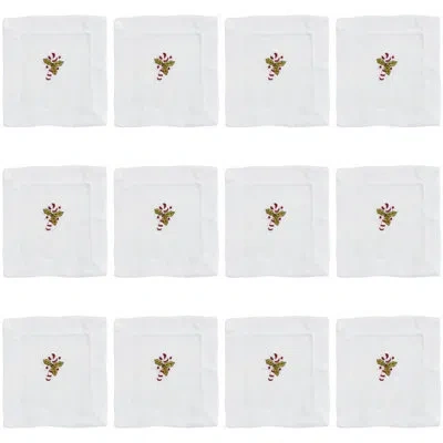 Saro Cocktail 12 Piece Napkin Set In White