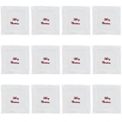 Saro Cocktail 12 Piece Napkin Set In White