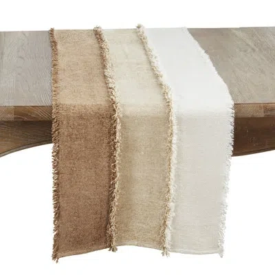 Saro Color Cascade Fringed Table Runner In Brown,white