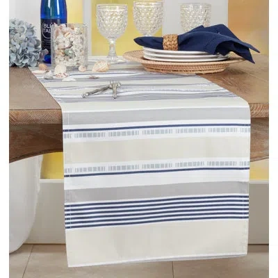 Saro Colson Striped Table Runner In Gray;beige;navy