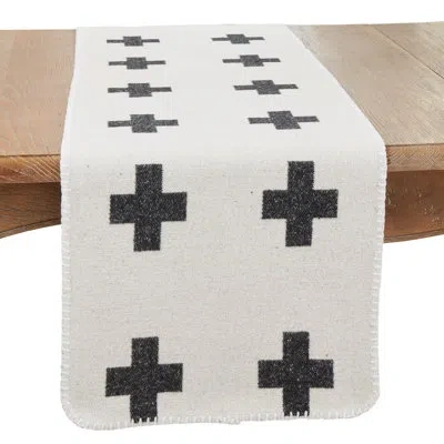 Saro Contemporary Reversible Plus Sign Table Runner In Black,white
