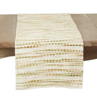 Saro Contemporary Stripe Woven Table Runner In Green