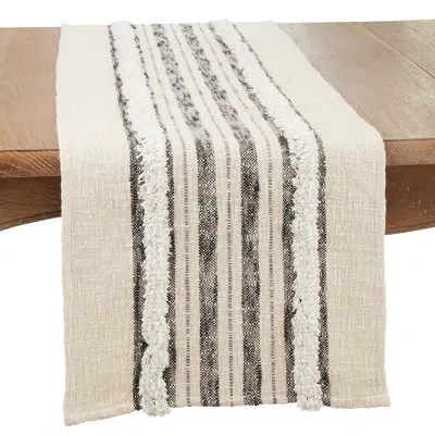Saro Contemporary Tufted Stripe Table Runner In Natural