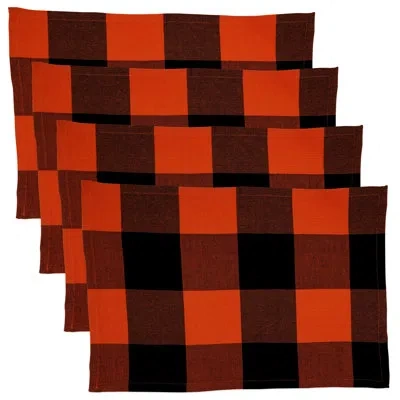 Saro Cotton 14" Placemat In Orange,black