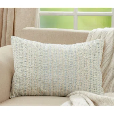 Saro Cotton Blend Lumbar Rectangular Pillow Cover In Polyester,polyfill,aqua