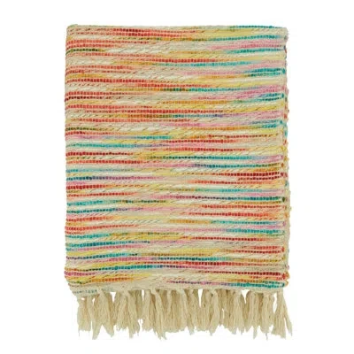 Saro Cotton Blend Throw In Blue;red;natural