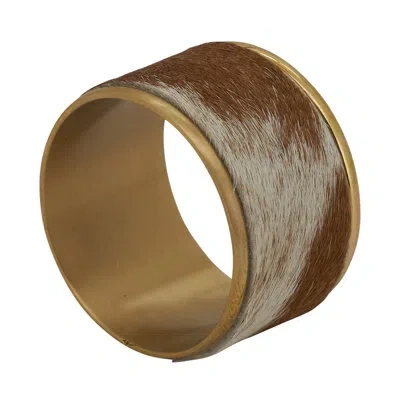 Saro Cow Hide Wide Napkin Ring In Brown