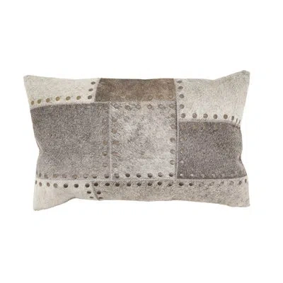 Saro Cowhide Patchwork Throw Pillow Cover - Rustic Leather Throw Pillow Cover With Studded Cowhide Panels In Does Not Apply