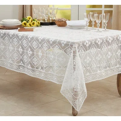 Saro Cressida Ikat Cotton Blend Tablecloth In White