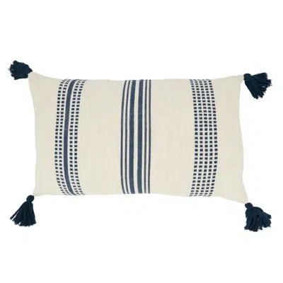 Saro Croetter Collection Striped Pillow Cover In Navy Blue
