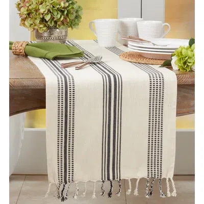 Saro Croetter Striped 100% Cotton Table Runner In Black