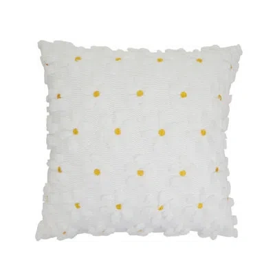 Saro Daisy Textured Polyester Filled Throw Pillow - Spring Floral Throw Pillow With Raised Daisy Pattern  In Multi