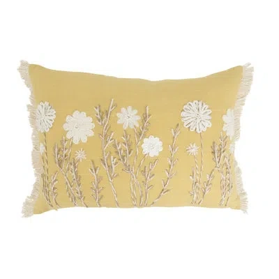 Saro Delicate Embroidered Floral Pillow Cover In Yellow,no Insert