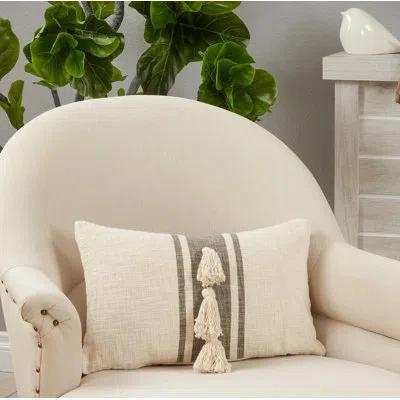 Saro Delong Rectangular Cotton Pillow Cover & Insert In Down Blend,gray