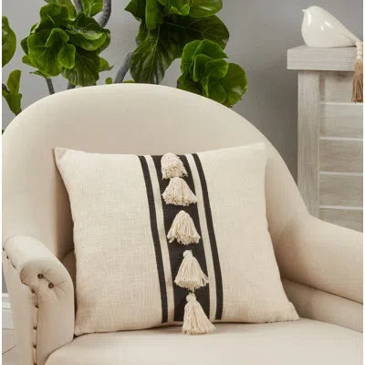 Saro Delong Square Cotton Pillow Cover & Insert In Black,polyester,polyfill