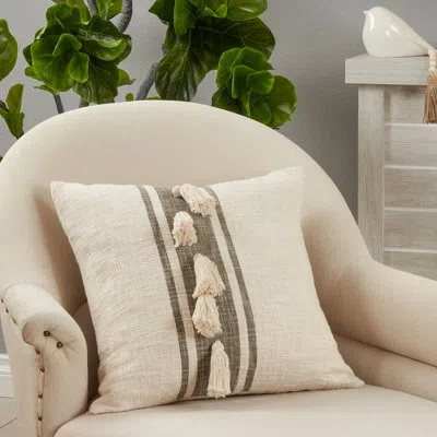Saro Delong Square Cotton Pillow Cover In Gray