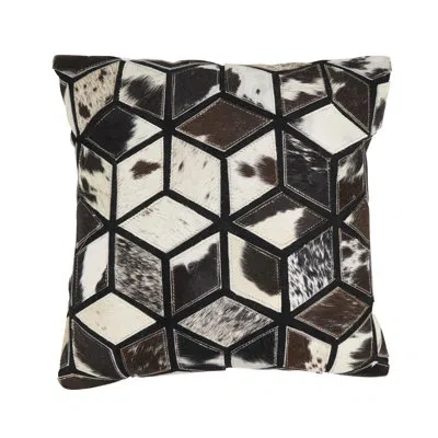 Saro Diamond Patchwork Hair-on Leather Pillow In Black,no Insert