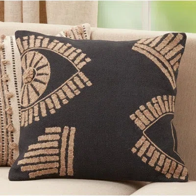 Saro Dinah Eye Design Square 100% Cotton Pillow Cover & Insert In Polyester,polyfill